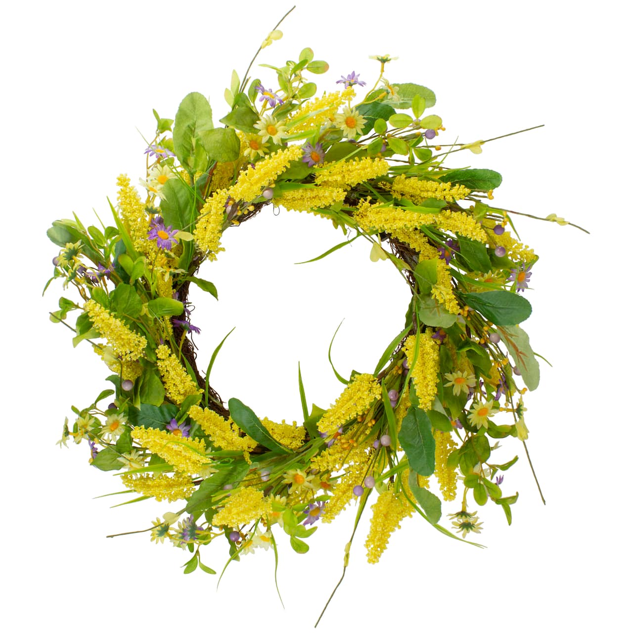 25" Yellow & Purple Daisy & Berry Floral Spring Wreath
